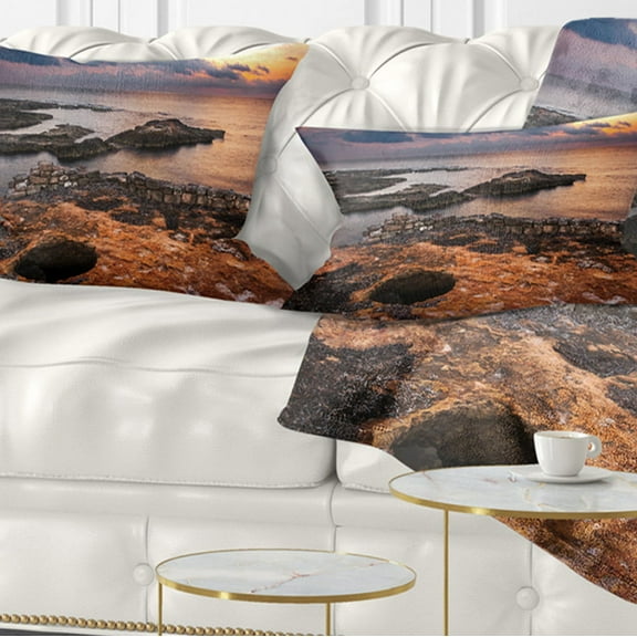 Designart Ancient Ruins on Beach Sunset - Oversized Beach Throw Pillow - 12x20