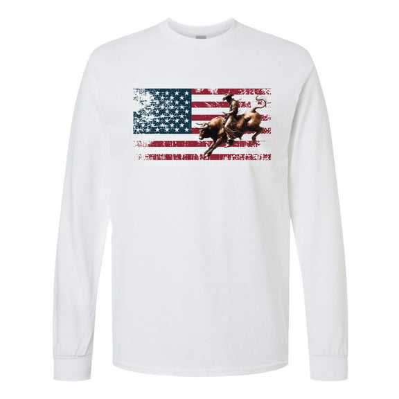 Inktastic Rodeo Bull Riding Patriotic Long Sleeve T-Shirt