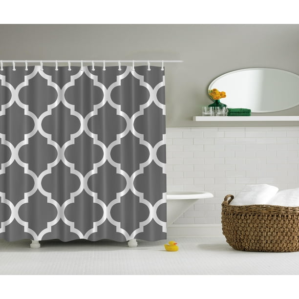 Gray And White Decorative Damask Geometric Victorian Shower Curtain Set Com Gray And White Decorative Damask, Victorian Shower Curtain