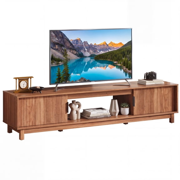 EDX Rattan TV Stand for 70" TV , Media Console Table with Storage with Cabinets and Shelves for Living Room, Brown