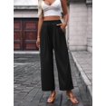 thumbnail image 6 of Women'S Casual Pants Loose Drawstring High Waist Wide Leg Beach Pants with Pockets Black S, 6 of 9