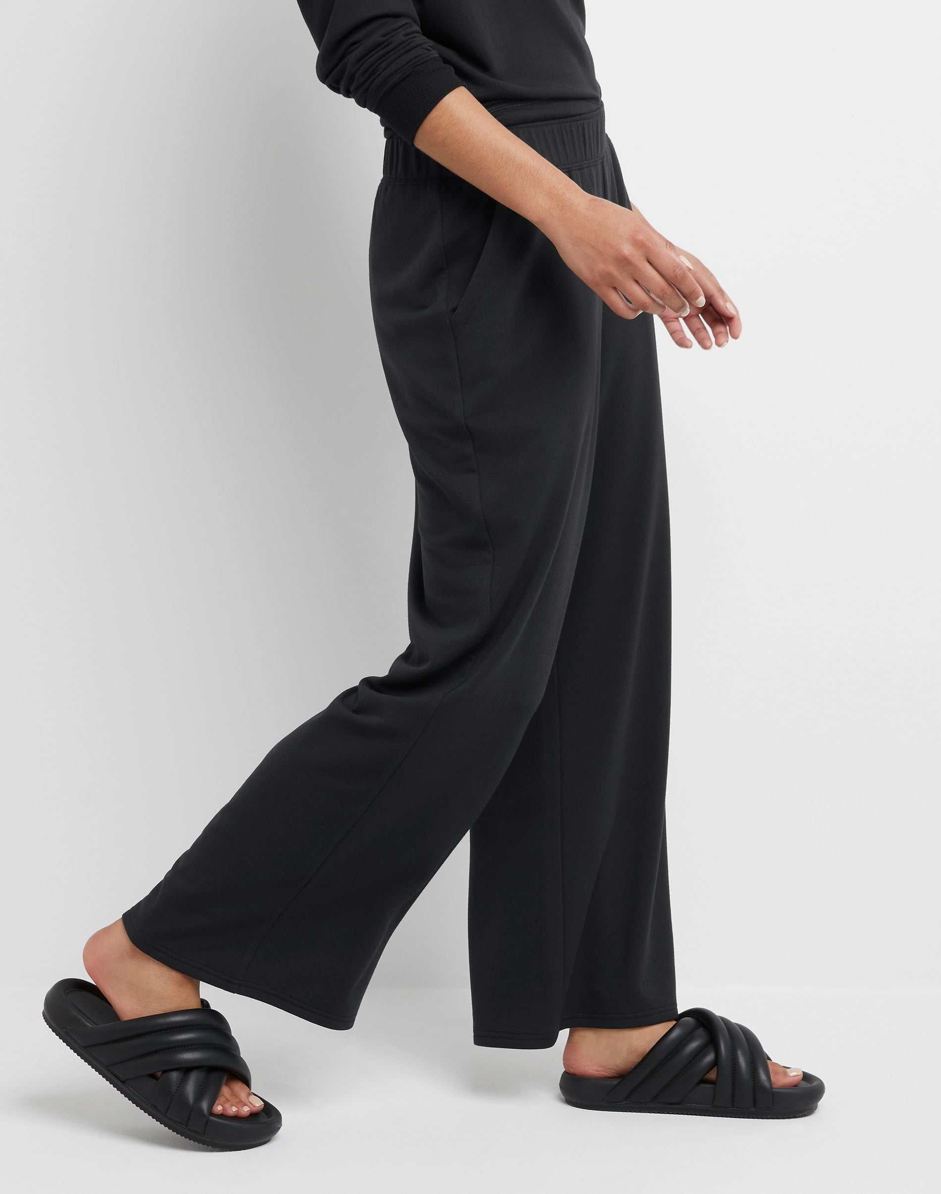 Hanes Originals Women's Soft Brushed Fleece Palazzo Pants, 28.5" Black XS
