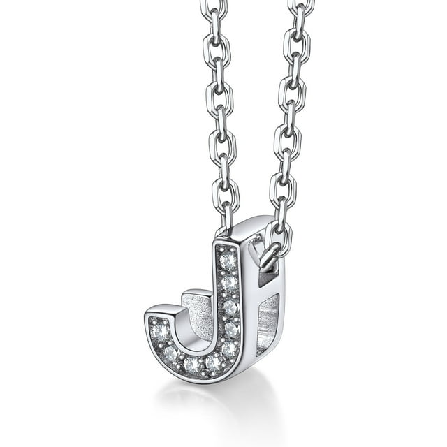 Silvora mujer plata esterlina inicial collar con chispeante circonita cúbica, letra J colgante collar para niñas adolescentes encanto joyería de cumpleaños