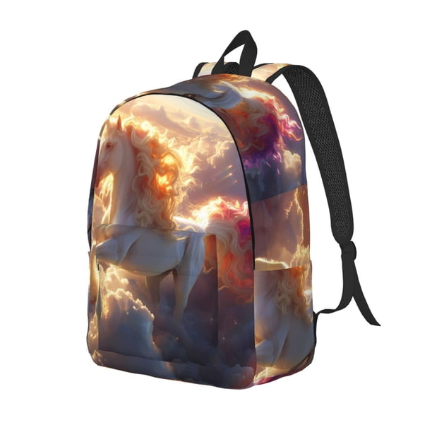 Easygdp Rainbow Cloud White Horse Mochila de Lona Resistente para Laptop, Compatible con Laptops de 15 a 17 pulgadas, Ideal para Escuela, Trabajo y Viajes-Small