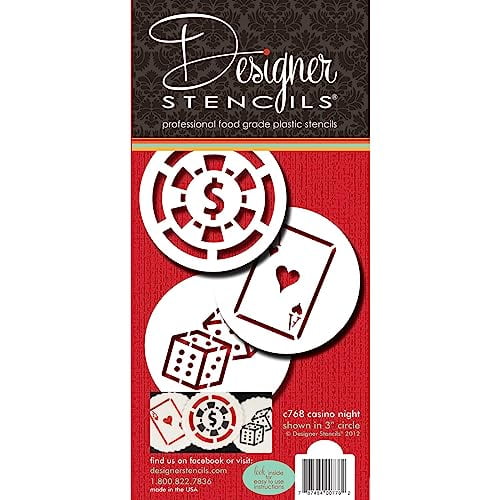 Designer Stencils Casino Night Cookie Stencil Set, (Dice, Cards, Poker Chip) Beige/semi-transparent