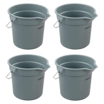 14 Quart Cleaning Pails 4-Pack - Heavy Duty Round Utility Buckets, Gray - Household Cleaning, Janitorial, Industrial Use - Durable Plastic Pail