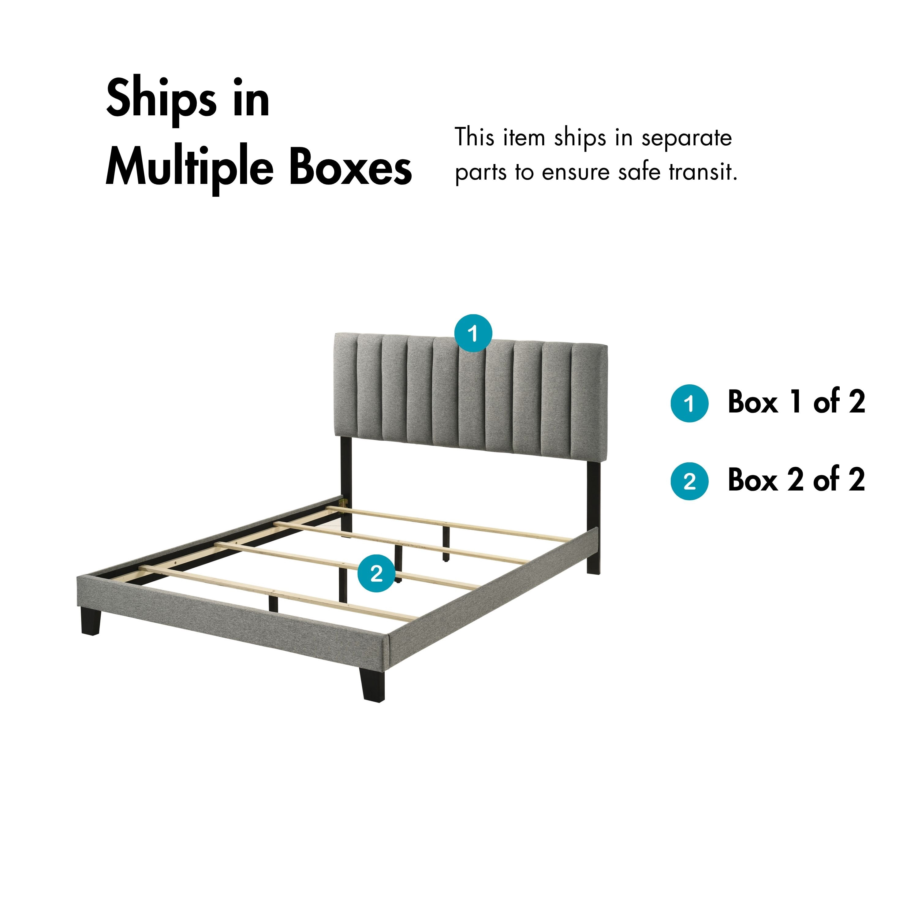 Furniture of America Talia Fabric Upholstered Queen Panel Bed with Channeled Headboard, Black