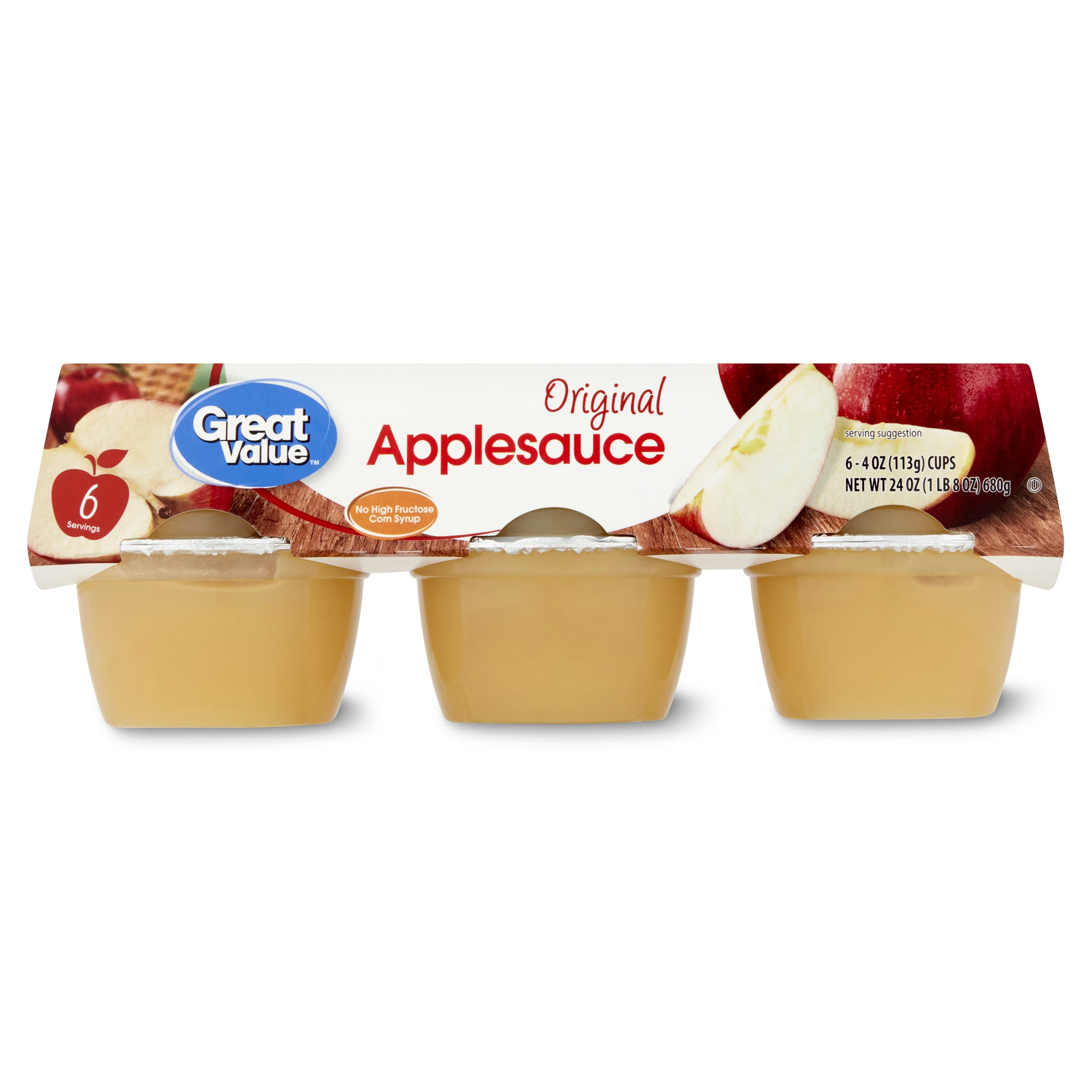 (6 Cups) Great Value Original Applesauce, 4 oz