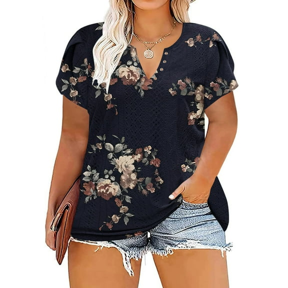Yuwull Womens Tops, Womens Plus Size Summer Tops Casual V Neck Hollow Tee Shirts Leaf Sleeve Fashion Loose Blouse