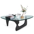 thumbnail image 4 of Triangle Glass Coffee Table Clear Glass Top Table with Black Base Solid Wooden End Table for Living Room, 4 of 9