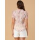 thumbnail image 5 of Blusa floral Allegra K de Gasa con Ojo de Cerradura en la Espalda de manga Corta Rosa M, 5 of 6