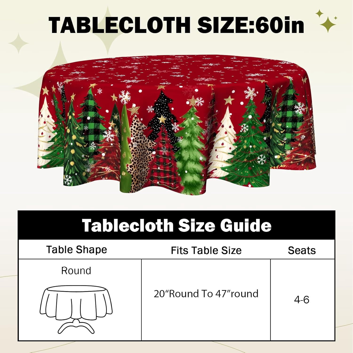 Christmas Round Tablecloth 60 inch Christmas Nativity Table Cloth Xmas Tree Table Cloths Decorations for Home Kitchen Dining Red Buffalo Plaid