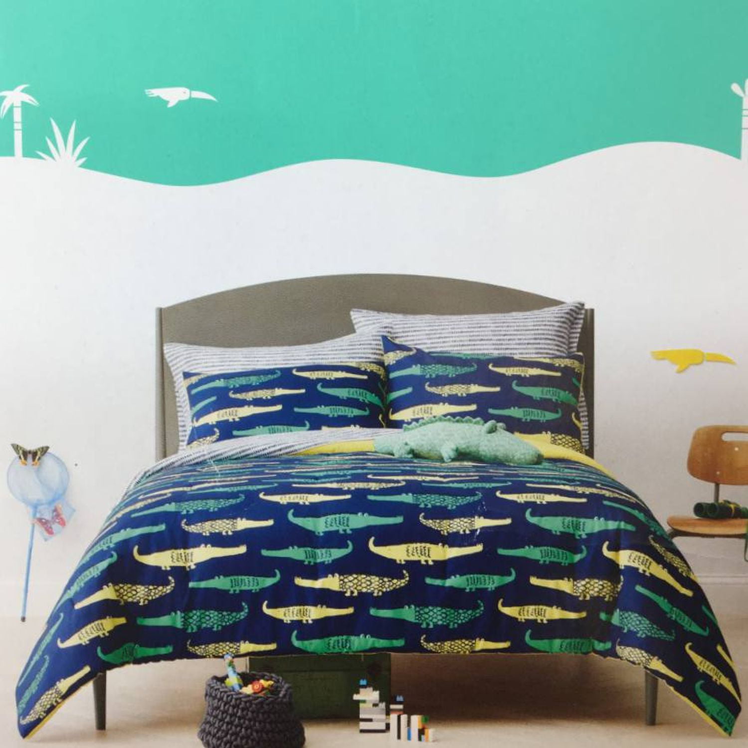 Yellow Pillowfort Crocodile Crossing 3pcs Comforter Set Full/Queen Green Navy Blue