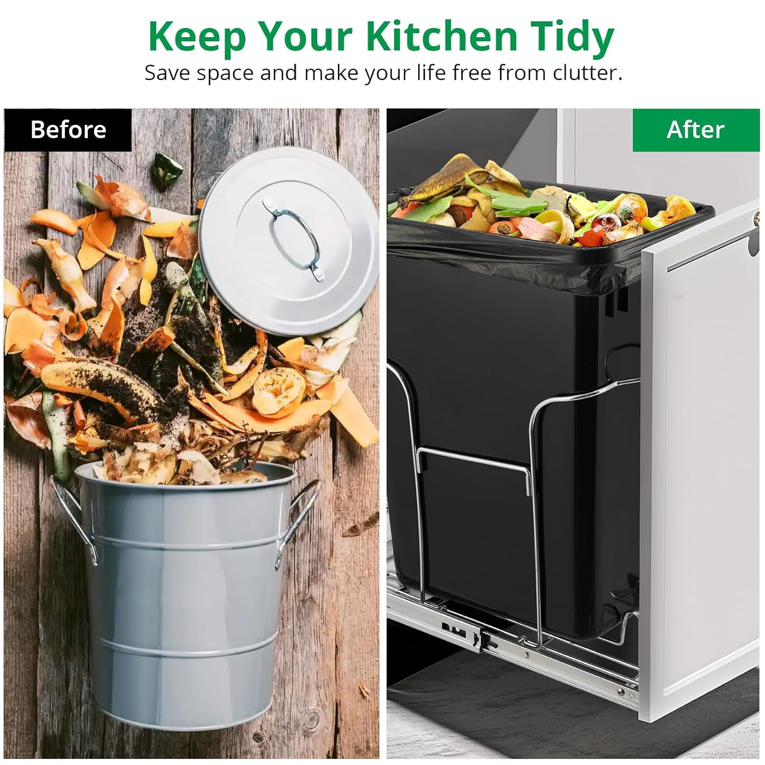 Pull Out Trash Can Under Cabinet, Stainless Steel Slide Out Garbage Can Shelf, Adjustable Kitchen Organizer, 30L Capacity, Rustproof, Space-Saving, Easy Installation, Silver
