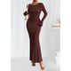 thumbnail image 2 of Vestido PRETTYGARDEN de Punto Acanalado Color Café Manga Larga Maxi XL, 2 of 8