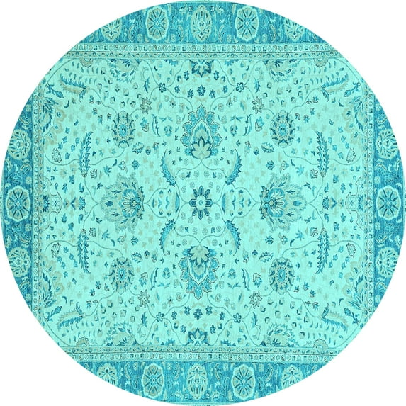 Ahgly Company Indoor Round Oriental Light Blue Traditional Area Rugs, 7' Round