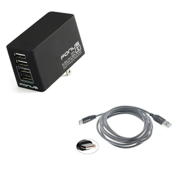 Home Charger & 6ft USB Cable for Samsung Galaxy S22,Ultra,S21,Ultra,S20 Ultra,Plus,Fan Edition,FE 5G - 34W 4-Port USB 6.8A + Type-C Charger Cord Power Combo