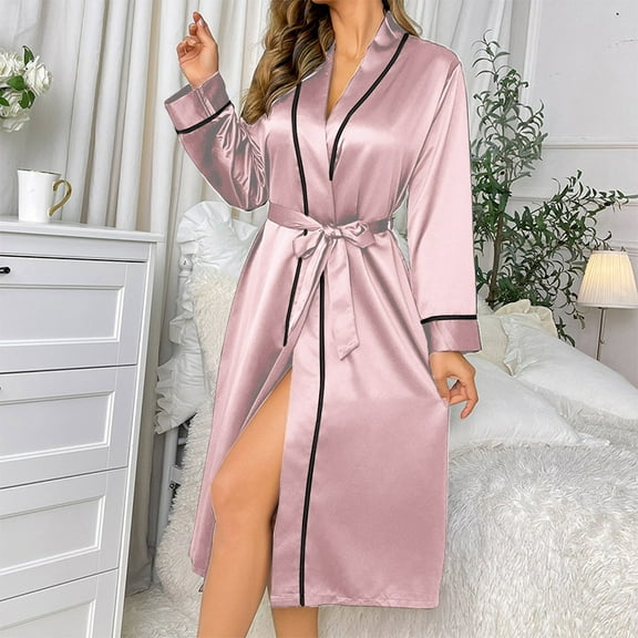TYGHBN Ladies Long Ice Silk Nightgown Thin Fashion Home Clothes Kimono Japanese Women plus Size Woman Bath Robe Womens Robe 3x-4x Towel Womens Wrap Womens Wraps and Shawls Night Robe Women Satin Robe