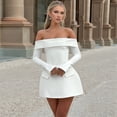 thumbnail image 5 of Women Mini Dress Off Shoulder Long Sleeve A Line Dress Short Formal Dresses Party Clubwear White S, 5 of 8