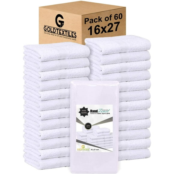 Toallas De Mano Económicas De Mezcla De Algodón De 16 X 27 Pulgadas, Color Blanco, Para Salón/Gimnasio/Hotel, Súper Absorbentes, Las Mejores Para Cocina, Limpieza, Uso Doméstico (Paquete De 60)