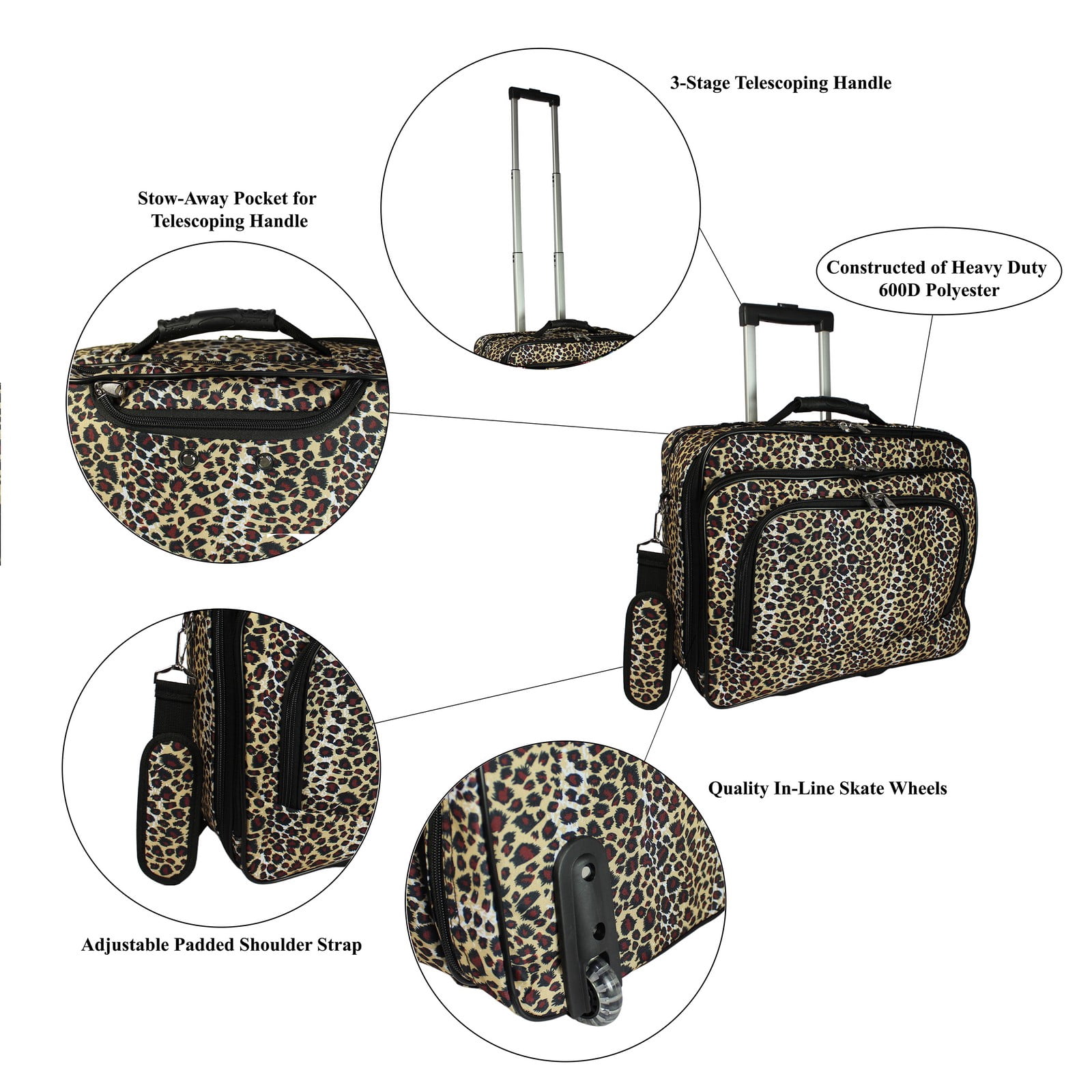 World Traveler Rolling 17-inch Laptop Case - Leopard