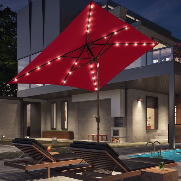 ACEGOSES 10x 6.5ft LED Solar Outdoor Patio Rectangle Table Umbrellas