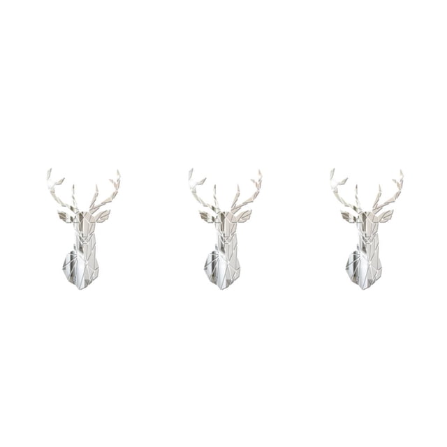 relayinert Easy To Paste And Remove 3D Deer Head Mirror Wall Sticker For Quick Decor Updates Living Space silver S 3Set