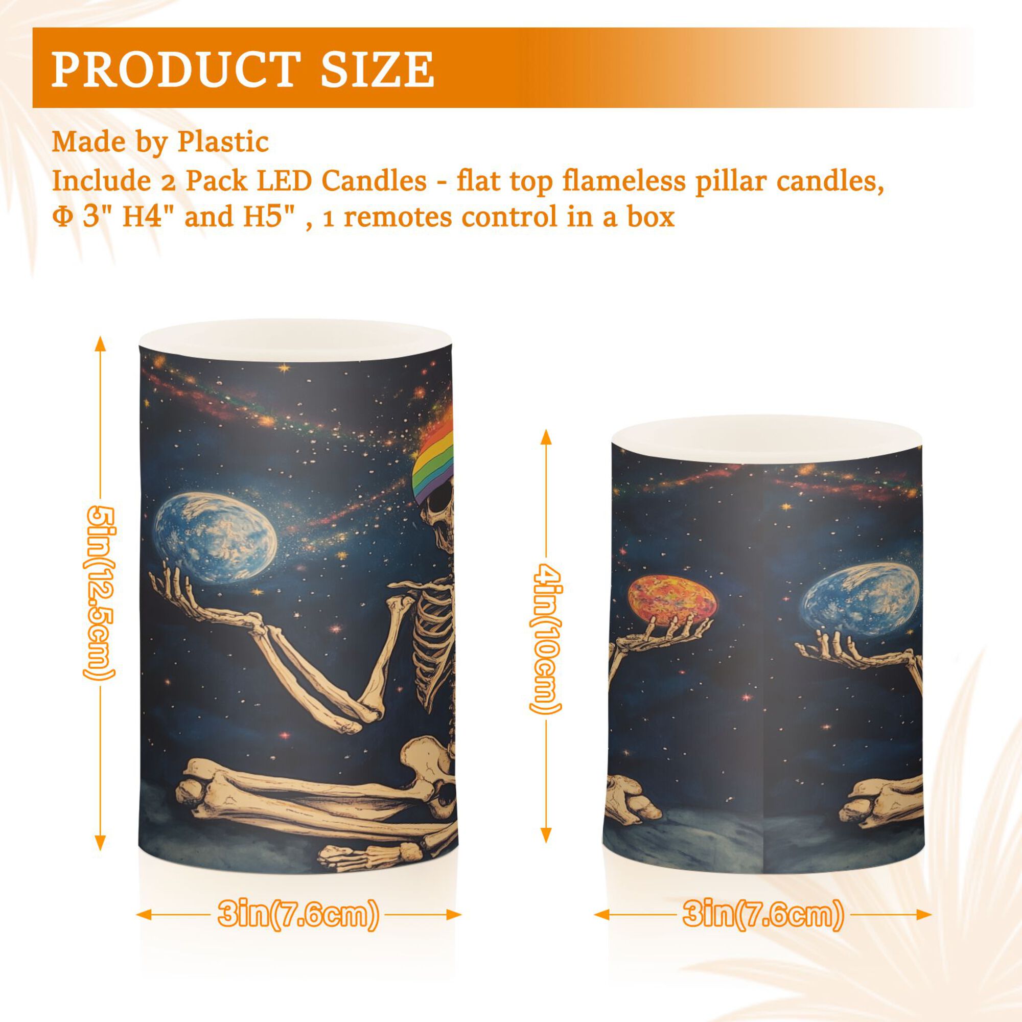 Yayeee Flameless Candles with Remote Flickering Battery Operated Multi Color Changing, Skeleton with Rainbow