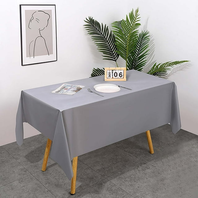 Silver Table Cloths, Rectangle Table Cloth, Disposable Plastic Tablecloths, Stain Resistant Dining Table Cover, 1Pcs Heavy Duty Washable Table Cloth, Smooth Tablecloth 73.6x53.9 In