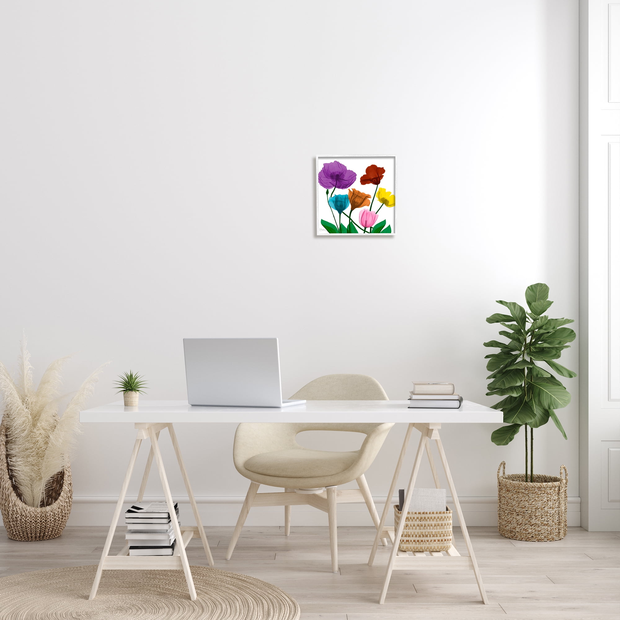 Stupell Industries Bold Summer Blooming Florals Translucent Rainbow Flowers Botanical & Floral Photography White Framed Art Print Wall Art, 12 x 12