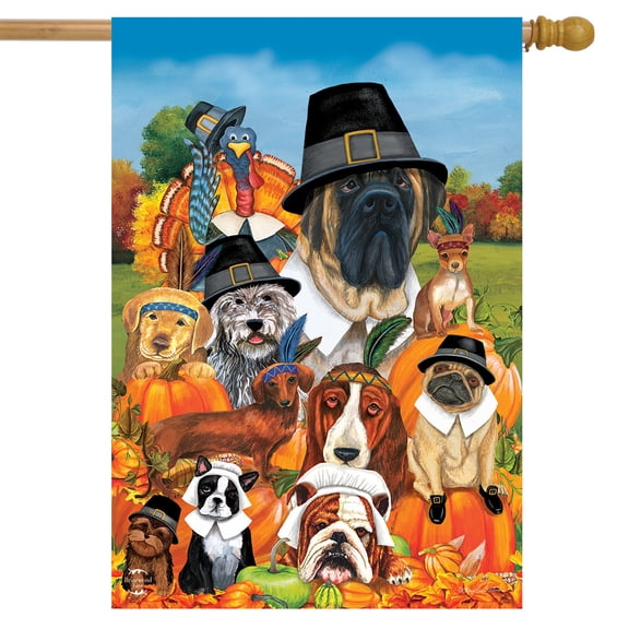 Briarwood Lane Give Thanks Dogs Thanksgiving House Flag