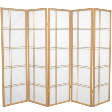 5 ft. Tall Japanese Style Double Cross Lattice Shoji Screen - Natural - 5 Panels