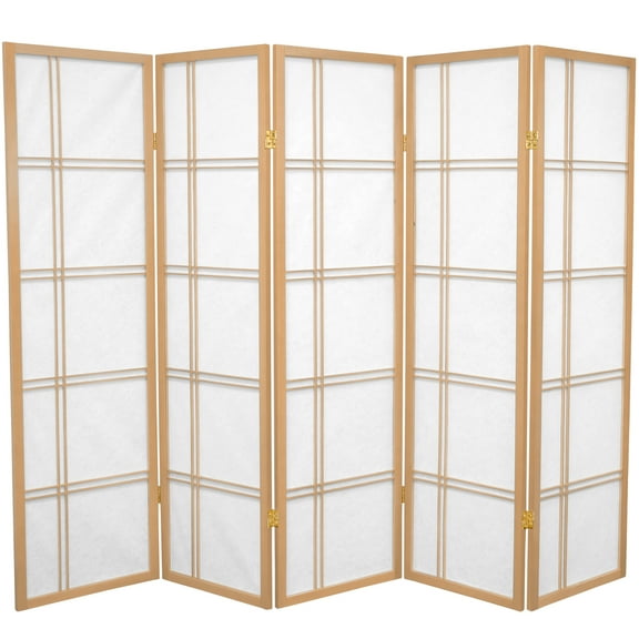 5 ft. Tall Japanese Style Double Cross Lattice Shoji Screen - Natural - 5 Panels