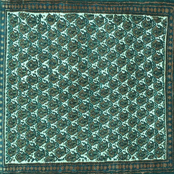 Ahgly Company Indoor Square Persian Turquoise Blue Traditional Area Rugs, 5' Square