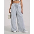 thumbnail image 6 of Women'S Striped Wide Leg Lounge Pants Knot Front High Waisted Baggy Pants Trousers Streetwear Blue S, 6 of 8