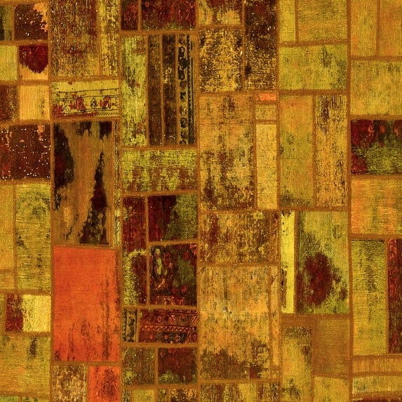 Ahgly Company Indoor Square Patchwork Yellow Transitional Area Rugs, 7' Square