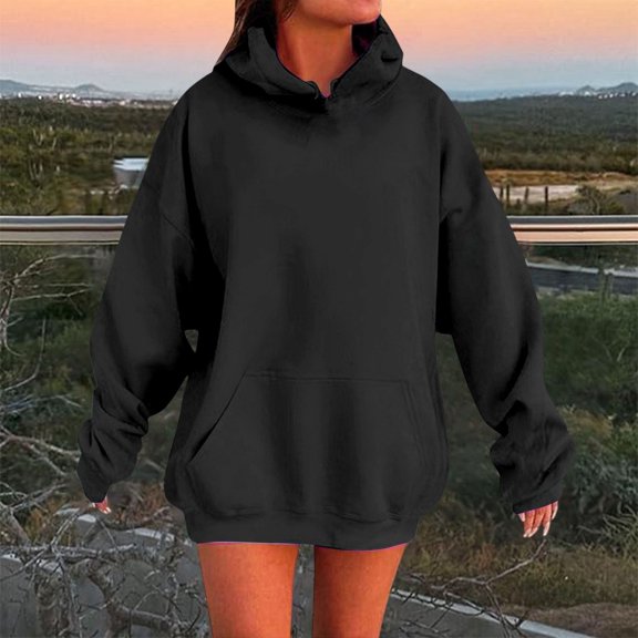 FASHOFT Womens Oversized Hoodies Drop Shoulder Trendy Sweatshirts Fall Fashion 2025 Pullover Winter Clothing Outfits Black L