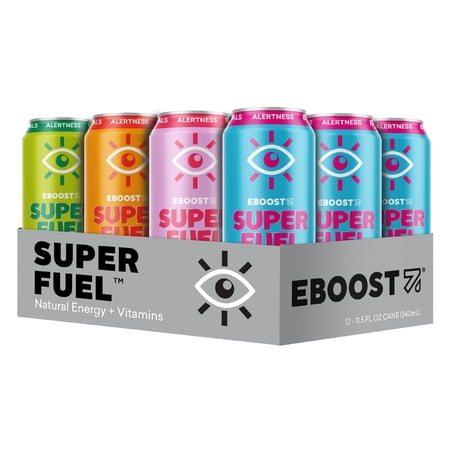 EBOOST Super Fuel Energy Drink - Variety Pack - 12 Pack x 11.5 Fl Oz - Caffeine from Natural & Clean Ingredients - Essential Electrolytes, Nootropics, and Vitamins - Sports Preworkout Drink
