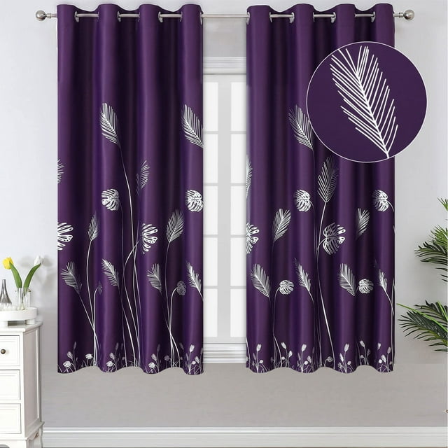 Cortinas Blackout Estelar Textiler Moradas con Diseño de Palma 160x160 cm