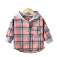 thumbnail image 4 of WQNVRNR Toddler Boys Hooded Shirt Jacket Button Down Casual Long Sleeve Plaid Print Lightweight Casual Outerwear Pink 8, 4 of 5