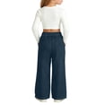 thumbnail image 5 of Mercatoo Girls' Twill Pull on Denim Pants Elastic Waist Wide Leg Jeans for Girls Stretchy Baggy 𝐏alazzo Straight Leg Chambray Pants, 5 of 9
