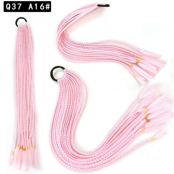 Zhuge 2Pcs Colored Braided Ponytail Hair Extensions Accessories Braids Hair Extensions With Rubber Bands Synthetic Hairpieces for Women Crazy Hair Day Accessories，Light Pink
