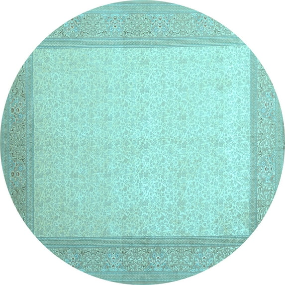 Ahgly Company Indoor Round Abstract Light Blue Contemporary Area Rugs, 4' Round