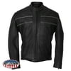 Hot Leathers JKM5003 Men’s USA Made Premium Black Leather Motorcycle Jacket with Reflective Piping Black