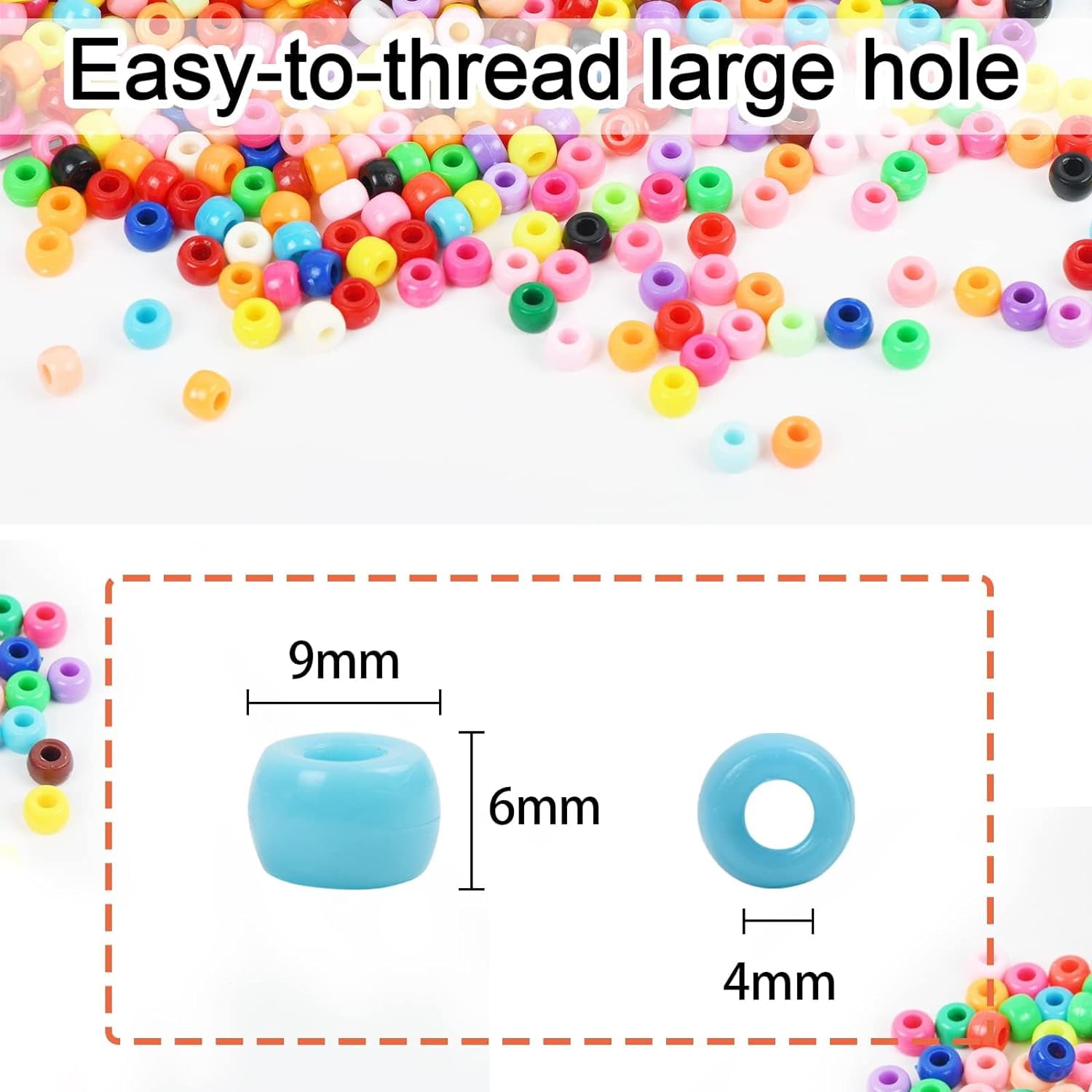 Pony Beads 3600 Pcs 6x9mm Multi-Colored Plastic Craft Beads Set, Bulk Rainbow Hair Beads 24 Assorted Colors for DIY Crafting Jewelry Making Kandi Bracelets