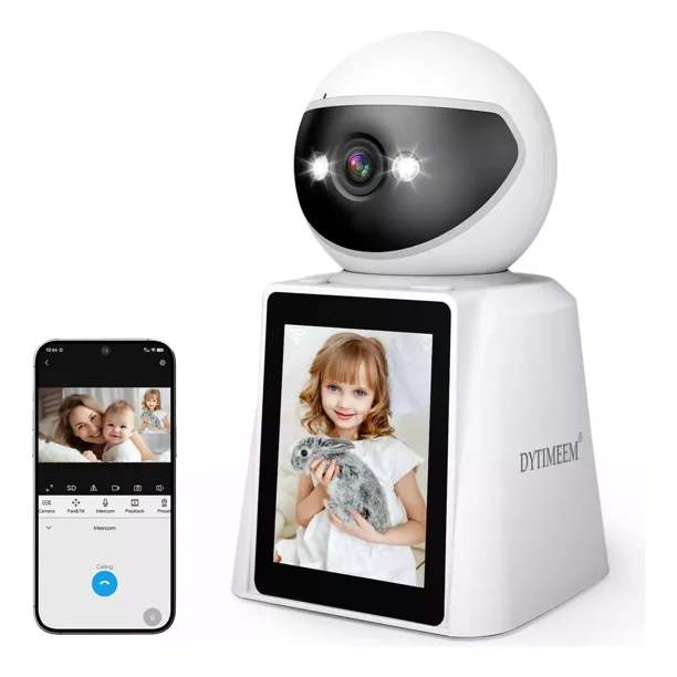 1080p Videollamada Inalámbrica Bidireccional Cámara De Seguridad Interior Dytimeem SH053 Color Blanc Visión 355 °Con Ptz, 2mp Seguimiento De Movimiento Alarma Inteligente Pantalla Ips De 2,8 Pulgadas