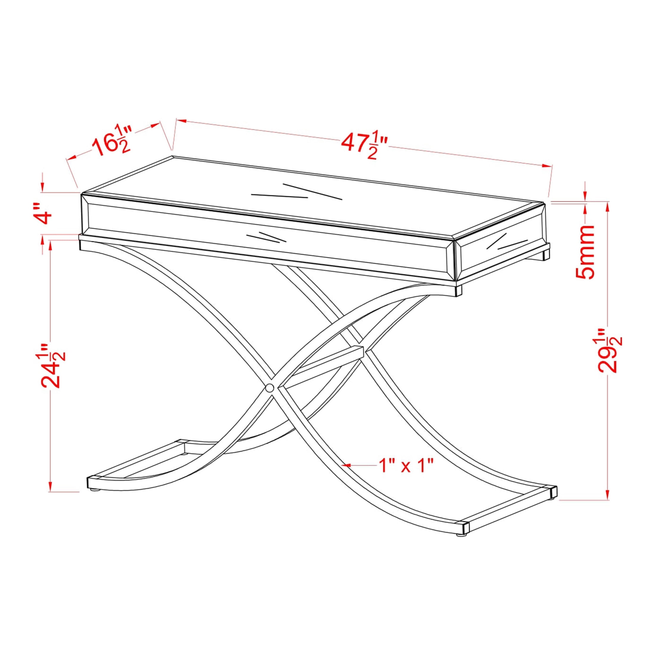 Furniture of America Monna Metal X-Cross Leg Console Table, Brass