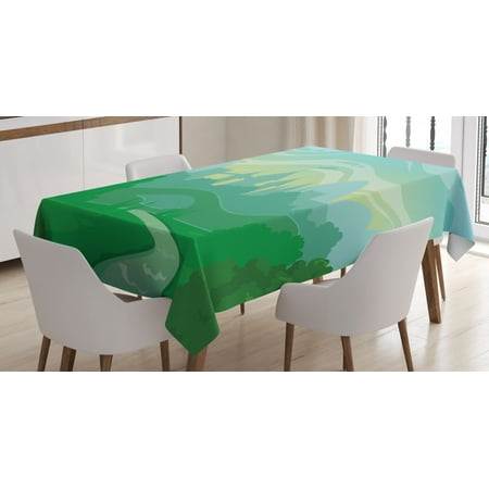 

Fairy Tale Tablecloth Cartoon Fantasy Morning Landscape and Castle Silhouette Rectangular Table Cover for Dining Room Kitchen 52 X 70 Inches Fern Green Turquoise and Pale Green by Ambesonne