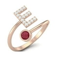 thumbnail image 2 of Capital E Initial Letter Ruby Glass Filled Women Valentines Day Gifts Ring Adjustable Front Open Valentines Day Gifts Ring 925 Sterling Silver Rose Vermeil, 2 of 3