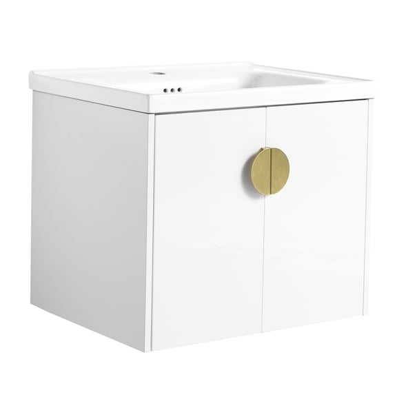 Glossy White Vanity for Bathroom - Wall Mounted, Easy Assembly